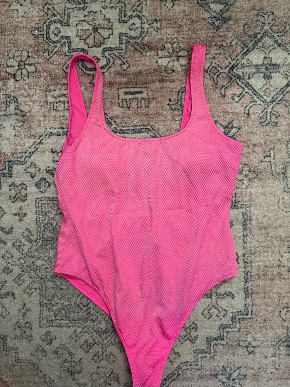 Aerie Bright Pink Textured Cheeky One Piece Swimsuit Size Large